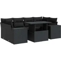 vidaXL Ensemble de salon de jardin 7 pièces avec coussins noir poly rotin