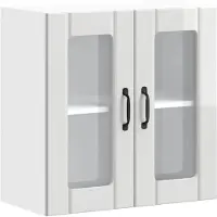 vidaXL Armoire de cuisine suspendue avec porte en verre Lucca Blanc brillant Matériau dérivé du bois
