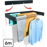 Bodo Séchoir pliable - Séchoir mural - 100 cm - Gabarit de perçage inclus - Modèle 2025 renouvelé - Séchoir à linge suspendu - Dépliable - Mural - Suspendable - Longueur de séchage 6m - Noir mat