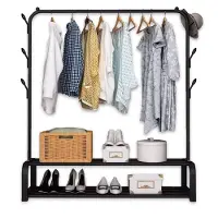 Brixy Rack à vêtements - Rack à penderies - 102x34x152cm - Rack à vêtements et à chaussures - Industriel - Métal - Noir