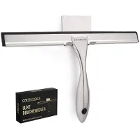 SolidStock Essuie-douche en acier inoxydable - Extracteur de douche de luxe - Crochet de suspension sans perçage - Extracteur de douche chromé