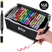 Brixy Twinmarkers 168 pièces - Marqueurs professionnels à alcool - pointe double face - marqueurs - sac de rangement avec support