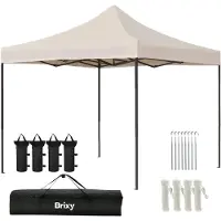 Brixy Party Tent - Pliable - Facile à monter - 3x3m - Imperméable - Pavillon - Sac de transport inclus - Crème