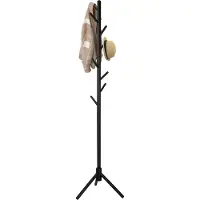 Brixy Porte-manteau - Porte-manteau sur pied - 8 crochets - 175 cm - Porte-manteau en bois - Porte-manteau - Noir