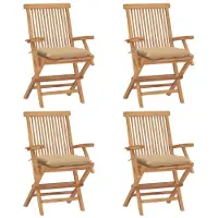 vidaXL Chaises de jardin avec coussin beige 4 pcs. Bois massif teck