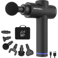 Northwall Pistolet de massage - - Avec étui + 6 Têtes de massage - Sans fil - 12,6 V- Noir