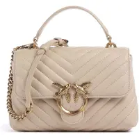 Pinko sac à main sac à épaule bandoulière Love Lady Puff Mini CL Sheep Nappa Chevron Beige - Smoke Grey - Antique Gold