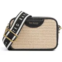 Ted Baker sac à épaule bandoulière Baria Mini Webbing Faux Raffia Camera Bag Black noir