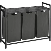 CALICOSY Panier à linge avec étagère Polly | Trois compartiments | 92,5 x 33 x 72 cm | Gris