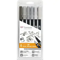 Tombow Stylos à pointe en fibre ABT Dual Brush 6 pièces. Gris (6x)