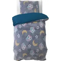 Sleeptime - Hibou de nuit - Housse de couette 140X200/220 + 1 x taie d'oreiller 60x70 - Bleu