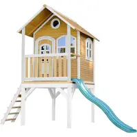 Axi Laura Maison Enfant Avec Toboggan Vert | Aire De Jeux Pour L'Extérieur En Marron & Blanche | Maisonnette / Cabane De Jeu En Bois
