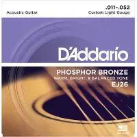 Daddario EJ26 Cordes en bronze phosphoreux pour guitare acoustique avec revêtement Custom Light 11-52
