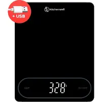 Kitchenwell Balance de cuisine numérique de précision – Balance de cuisine - 1 g - 12 kg – Fonction tare - USB - Noir
