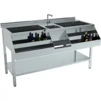 CombiSteel Station de bar à cocktails en acier inoxydable 1600 mm - avec bac à glace, rail de service et évier