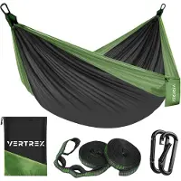 VERTREX Hammock Pro Hamac avec sangle et mousqueton pour hamacs - 270 x 140 cm - Max 200 kg - Vert/Noir