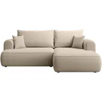 Selsey Ovo Mini - Canapé-lit d'angle à droite avec espace de rangement, housse en velours Easy-Clean, beige clair