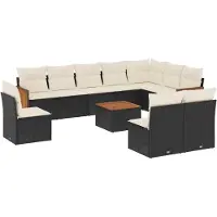 vidaXL Ensemble de salon de jardin 11 pièces avec coussins noir poly rotin