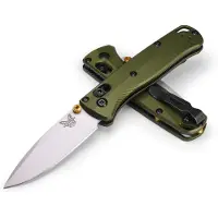 Benchmade Couteau pliant Mini Bugout S90V Crushed Silver Cerakote, woodland green grivory