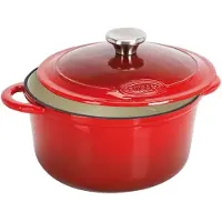 HorecaTraders poêle à frire | Fonte | Ø24 cm | 4 L | Rouge | Gaz, induction, four