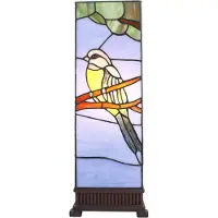 Clayre & Eef Tiffany lampe de table 18x18x48 cm bleu verre oiseau