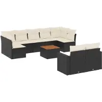 vidaXL Ensemble de 10 canapés de jardin avec coussins noir poly rotin