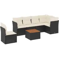 vidaXL Ensemble de salon de jardin 7 pièces avec coussins noir poly rotin