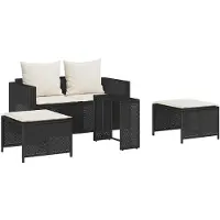 vidaXL Ensemble de salon de jardin 5 pièces Coussin Empilable Noir Poly Rattan
