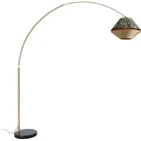 QAZQA Lampadaire arc en laiton avec double abat-jour en velours motif feuille et beige - XXL