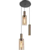 Highlight Suspension 3 lumières Perugia noir avec bronze cuivré