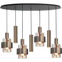 Highlight Suspension à 7 lumières Marrone noir avec ovale bronze cuivré