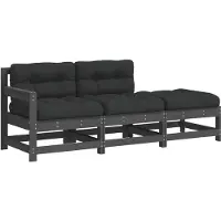 vidaXL Ensemble de salon de jardin 3 pièces avec coussins Gris Bois massif