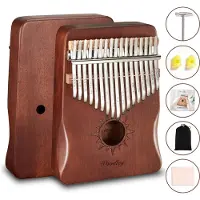 Woodley Jeu de kalimba - 17 notes - Avec livre de musique - Piano à pouces - Instrument de musique - Acajou - Pour enfants et adultes