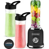 KitchenApp Blender to go - Mixeur rétro - Smoothie maker - Comprend deux tasses et de nombreux accessoires - Noir