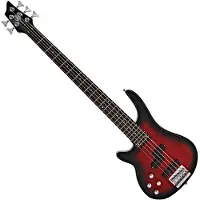 Gear4Music Chicago 5 String Left Handed Bass Guitar by Trans Red