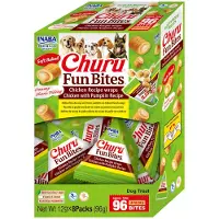 Inaba Churu Churu Fun Bites, XS-XL, poulet et potiron, boîte de récompense sans céréales pour chiens, 96g