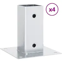 vidaXL Bases de poteau carrées 4 pcs argent 61x61 mm acier galvanisé
