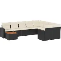 vidaXL Ensemble de 10 canapés de jardin avec coussins noir poly rotin