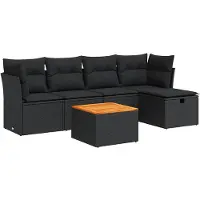 vidaXL Ensemble de salon de jardin 6 pièces avec coussins noir poly rotin