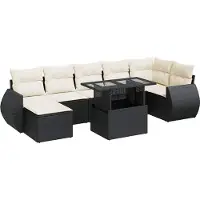 vidaXL Ensemble de jardin canapé 8 pièces avec coussins noir poly rotin