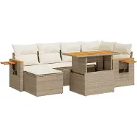 vidaXL Ensemble de salon de jardin 7 pièces avec coussins Beige Poly rotin Acacia