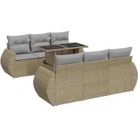 vidaXL Ensemble de salon de jardin 7 pièces avec coussins Beige Poly Rattan