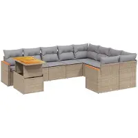 vidaXL Ensemble de salon de jardin 10 pièces avec coussins Beige Poly Rattan