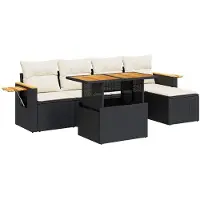 vidaXL Ensemble de salon de jardin 6 pièces avec coussins noir poly rotin