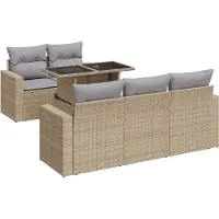 vidaXL Ensemble de salon de jardin 6 pièces avec coussins Beige Poly Rattan