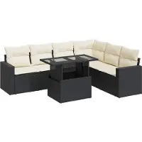 vidaXL Ensemble de salon de jardin 7 pièces avec coussins noir poly rotin
