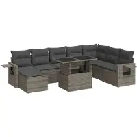 vidaXL Ensemble de salon de jardin 9 pièces avec coussins Gris Poly rotin