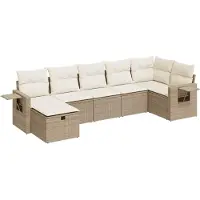 vidaXL Ensemble de salon de jardin 7 pièces avec coussins Beige Poly Rattan