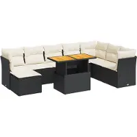 vidaXL Salon de jardin 9 pcs avec coussins noir résine tressée