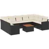 vidaXL Ensemble de 10 canapés de jardin avec coussins noir poly rotin